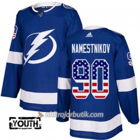 Barn Ishockey Tampa Bay Lightning Tröja Vladislav Namestnikov 90 Adidas 2017-2018 Blå USA Flag Fashion Authentic
